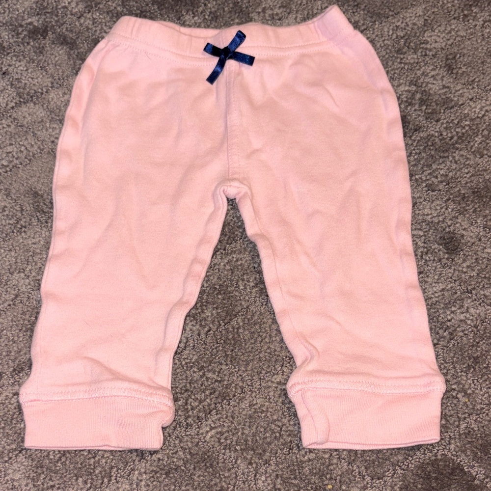 Luvable Friends Light Pink Joggers with Navy Bow